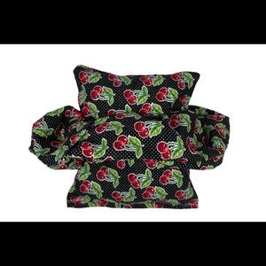 Cherry red green and black homemade Mardi Gras bead bag and scrunchie bundle